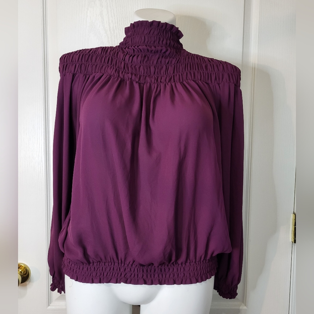 Venus Burgundy Turtle Elastic Neck Top Blouse